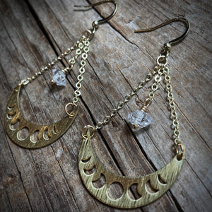 Moon & Herkimer Diamond Earrings