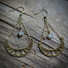 Load image into Gallery viewer, Moon &amp; Herkimer Diamond Earrings
