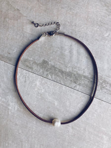 Freshwater Pearl Leather Choker